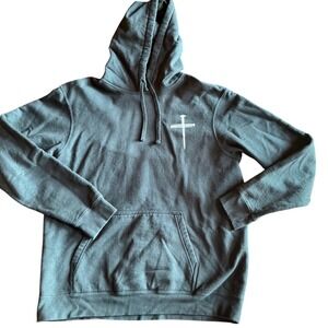 Port Company Mens Large Black Cross‎ Graphic Hoodie Sweatshirt